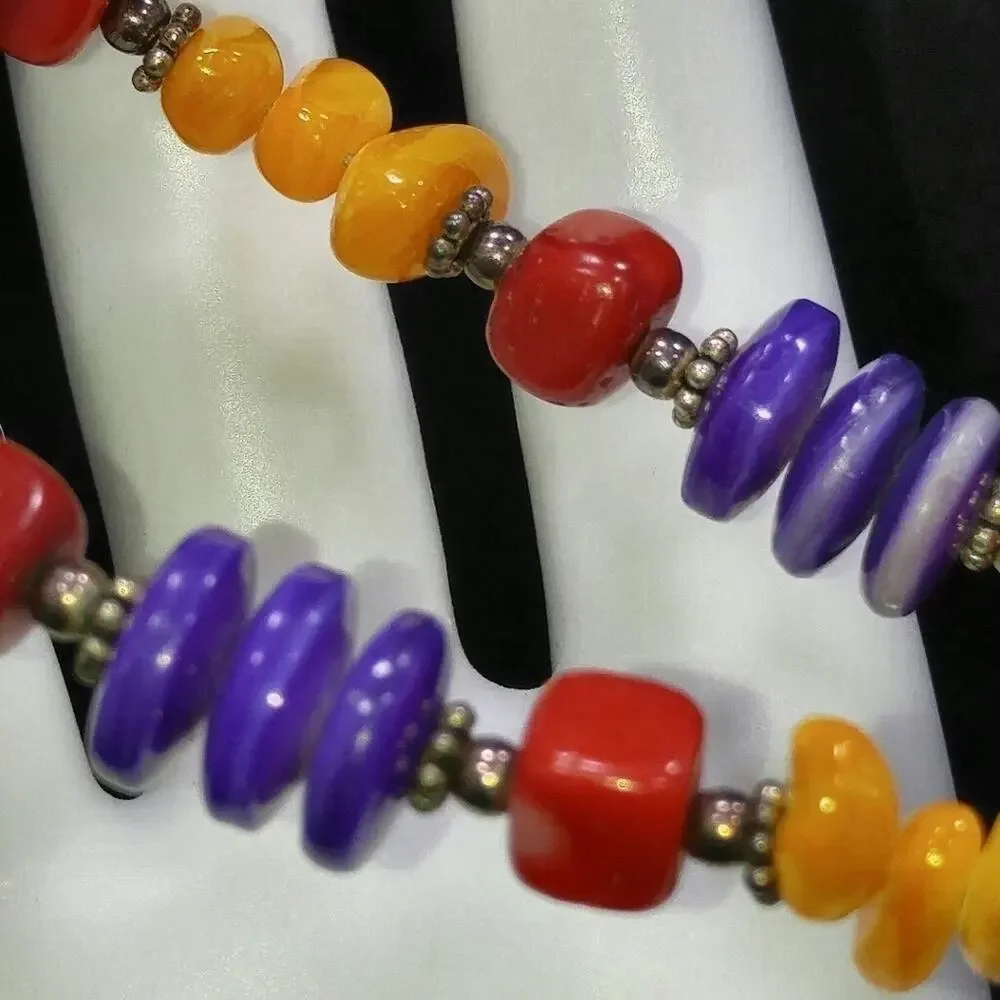 Vintage Gemstone Bracelet, Orange Purple Red Toggle Clasp, 7 3/4 Inches